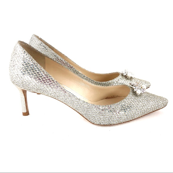 Jimmy Choo Alex Champagne Glitter Rhinestone Swarovski Crystal Cinderella Heels - Picture 3 of 8